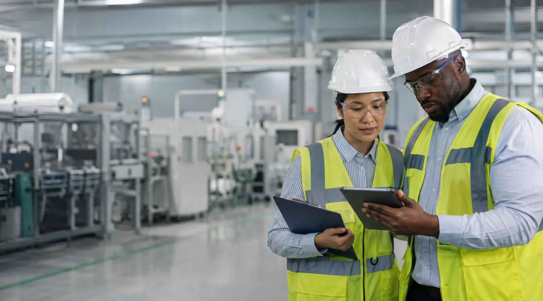 Quality professionals reviewing evidence during an industrial assessment