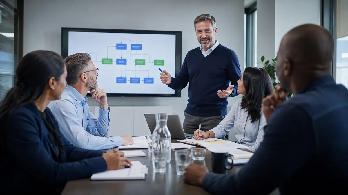 Facilitator leading a professional management and process-improvement workshop