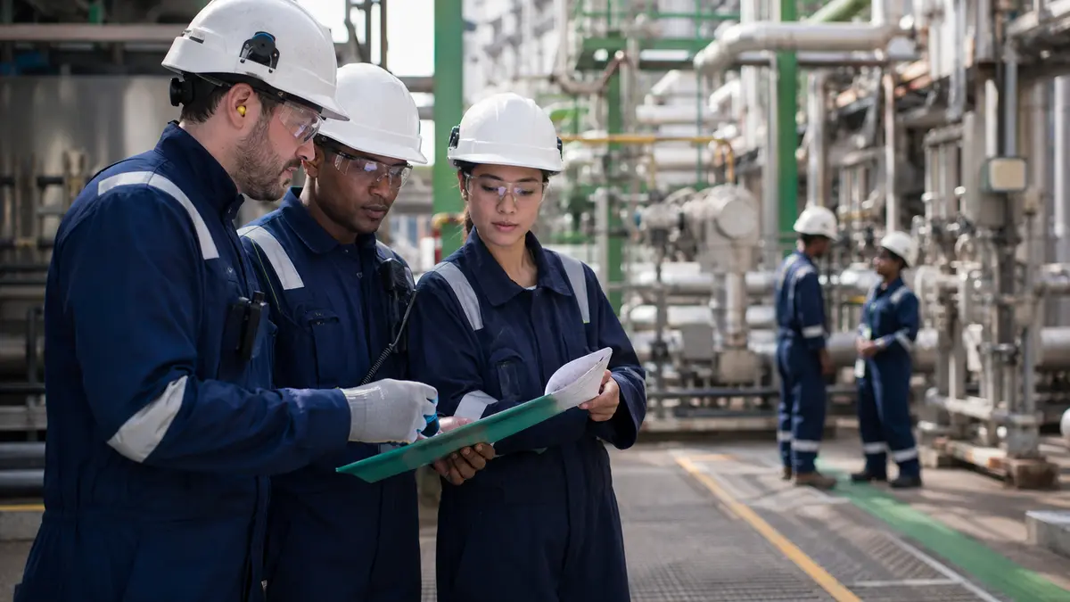 HSEQ professionals conducting a controlled industrial field assessment