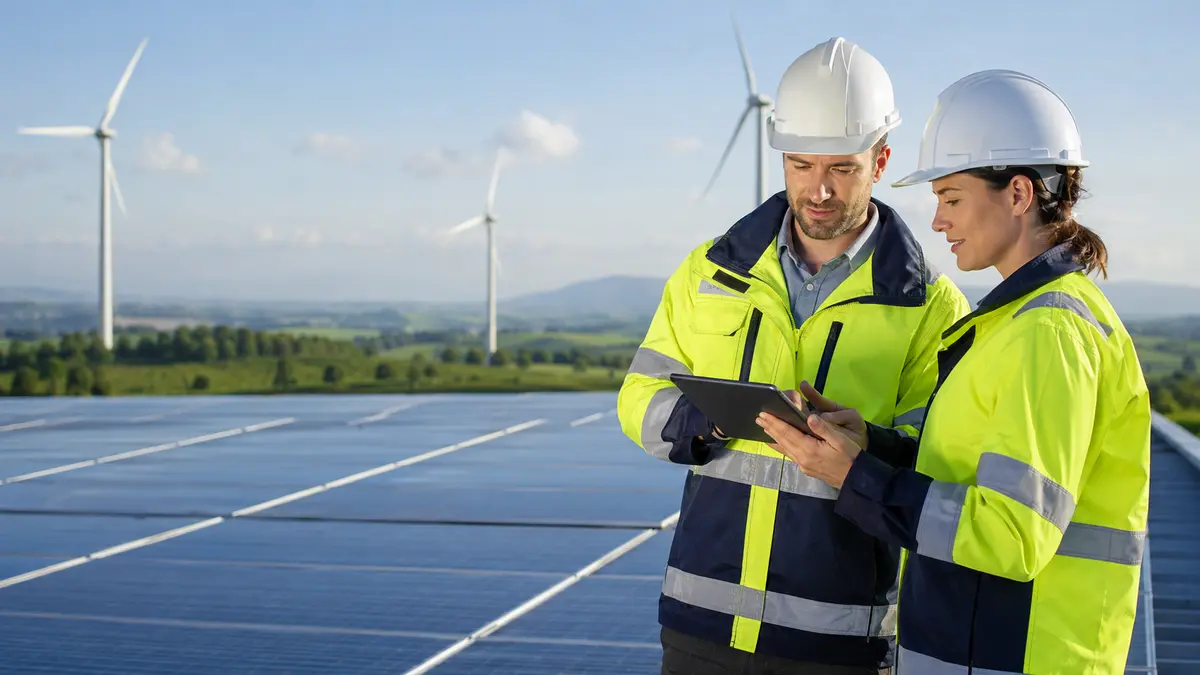 Environmental professionals assessing renewable-energy operations